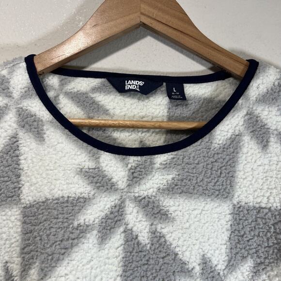 Lands’ End Women LARGE White Gray Sherpa Fleece Pullover Sweater Sweatshirt - Picture 3 of 11